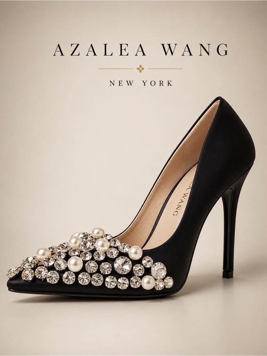 azalea wang Shoes - Azalea Wang Women’s Black Satin Embellished Stiletto Heels Pointed Toe Size 7.5